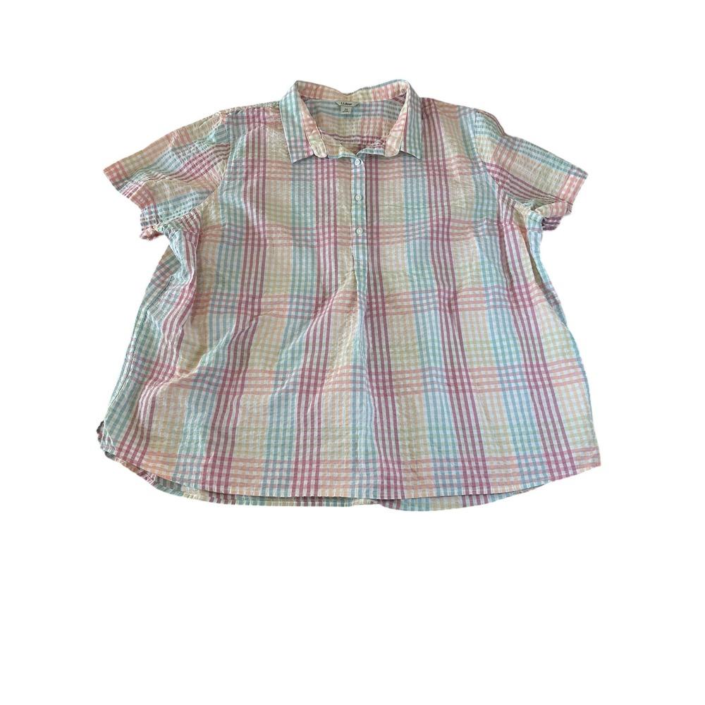 LL Bean Spring Plaid Women's Easter Button Up Blouse Cottagecore Gingham 2X - Picture 2 of 7